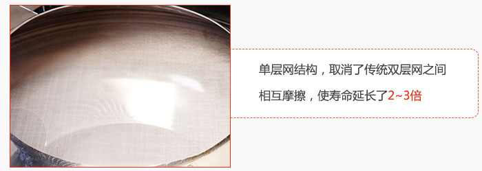 單層網(wǎng)結構，取消了傳統(tǒng)雙層網(wǎng)之間相互摩擦，使壽命延長了2~3倍