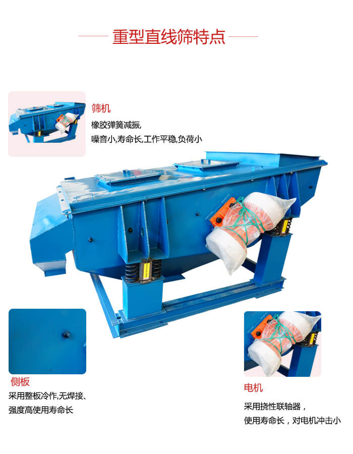 重型直線篩：篩機(jī)，側(cè)板，電機(jī)展示圖