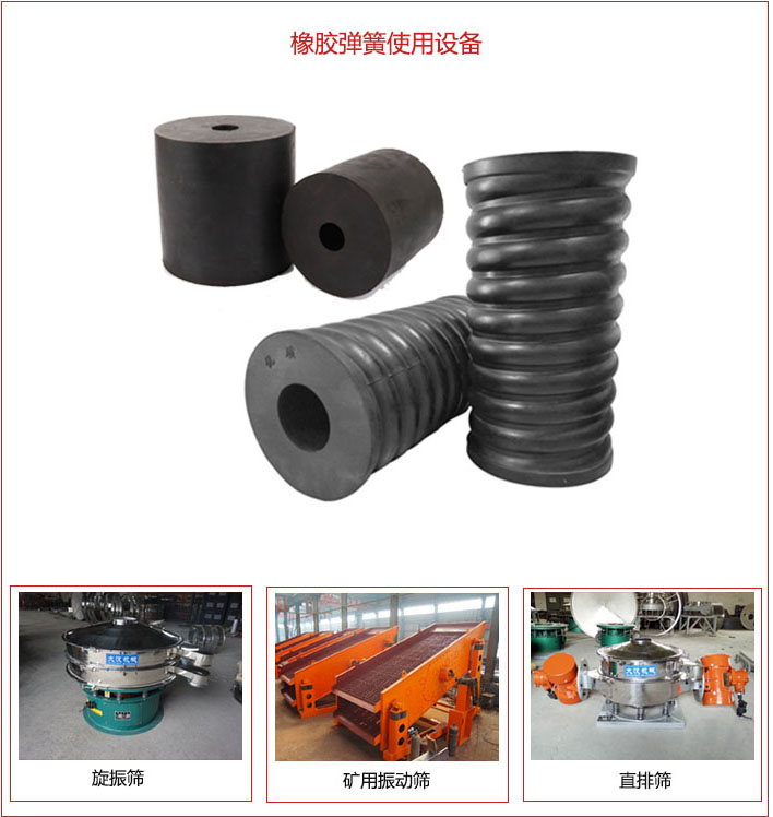 橡膠彈簧適用設(shè)備：旋振篩，礦用振動篩，直排篩等