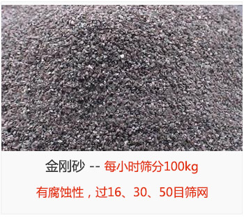 篩分金剛砂每小時(shí)100kg，有腐蝕性，過16、30、50目篩網(wǎng)