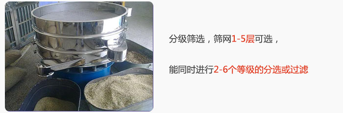 分級篩選，可篩1至5層篩網(wǎng)，能同時進(jìn)行2至6個等級的分選或過濾