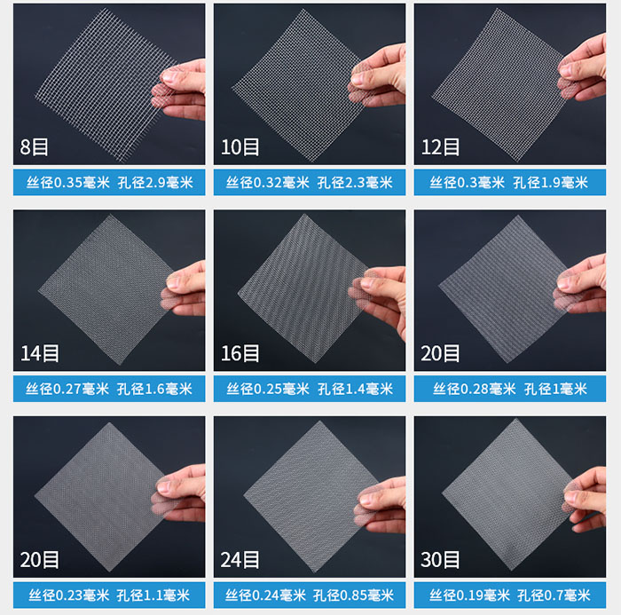 8目-30目金屬絲編織網(wǎng)對應的絲徑，孔徑圖片展示