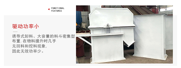 TD型斗式提升機(jī)驅(qū)動力小，無回料等特點展示圖。