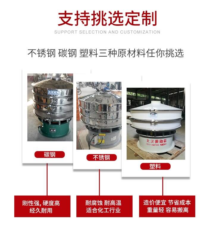 旋振篩可配置一到四層的篩網(wǎng)。旋振篩的篩分效率高，篩分精度高，篩分率高達96%。