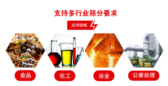 旋振篩適用的行業(yè)：食品行業(yè)，化工行業(yè)，冶金行業(yè)，公害處理等。