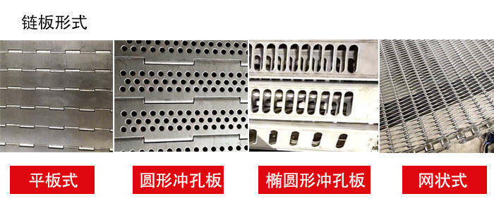 鏈板輸送機鏈板的不同形式：平板式，圓形沖孔板，網(wǎng)狀式等
