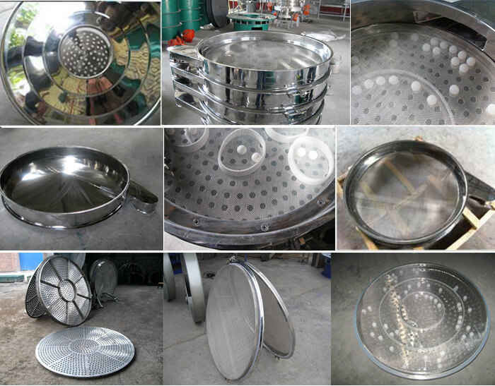 食品振動(dòng)篩細(xì)節(jié)展示：防塵蓋，篩框，網(wǎng)架，底框等。